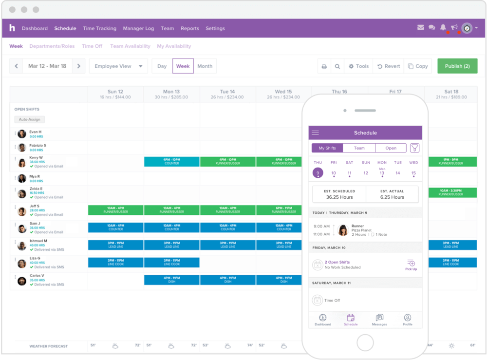 Homebase screenshot - 10 Beste software voor personeelsplanning voor kleine bedrijven