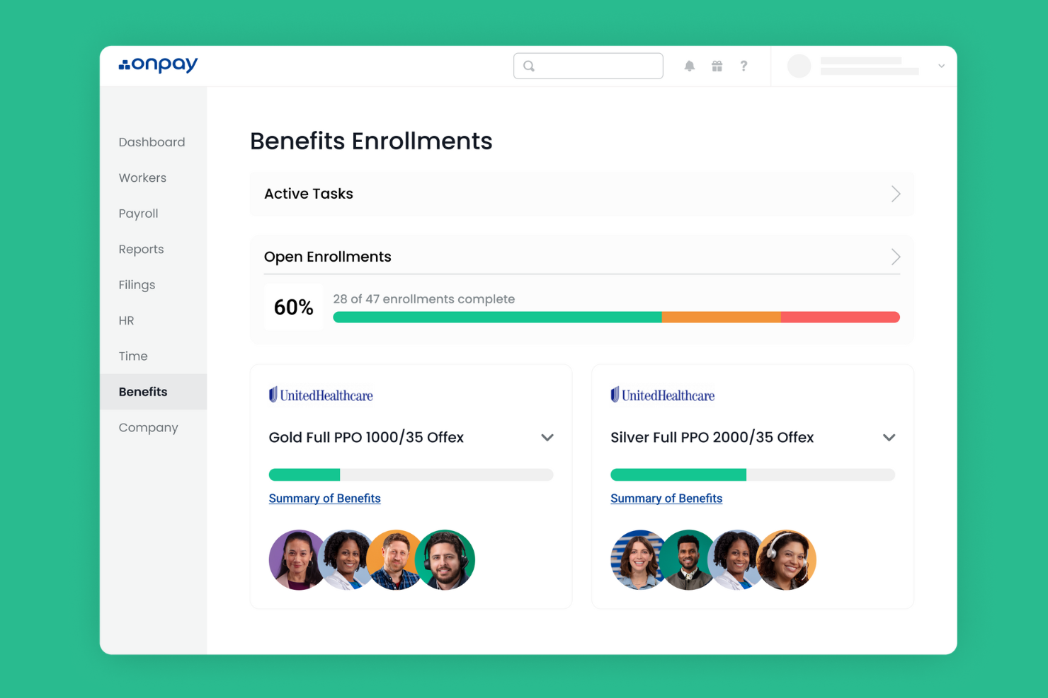 OnPay screenshot - 10 beste software voor het beheer van arbeidsvoorwaarden van 2026