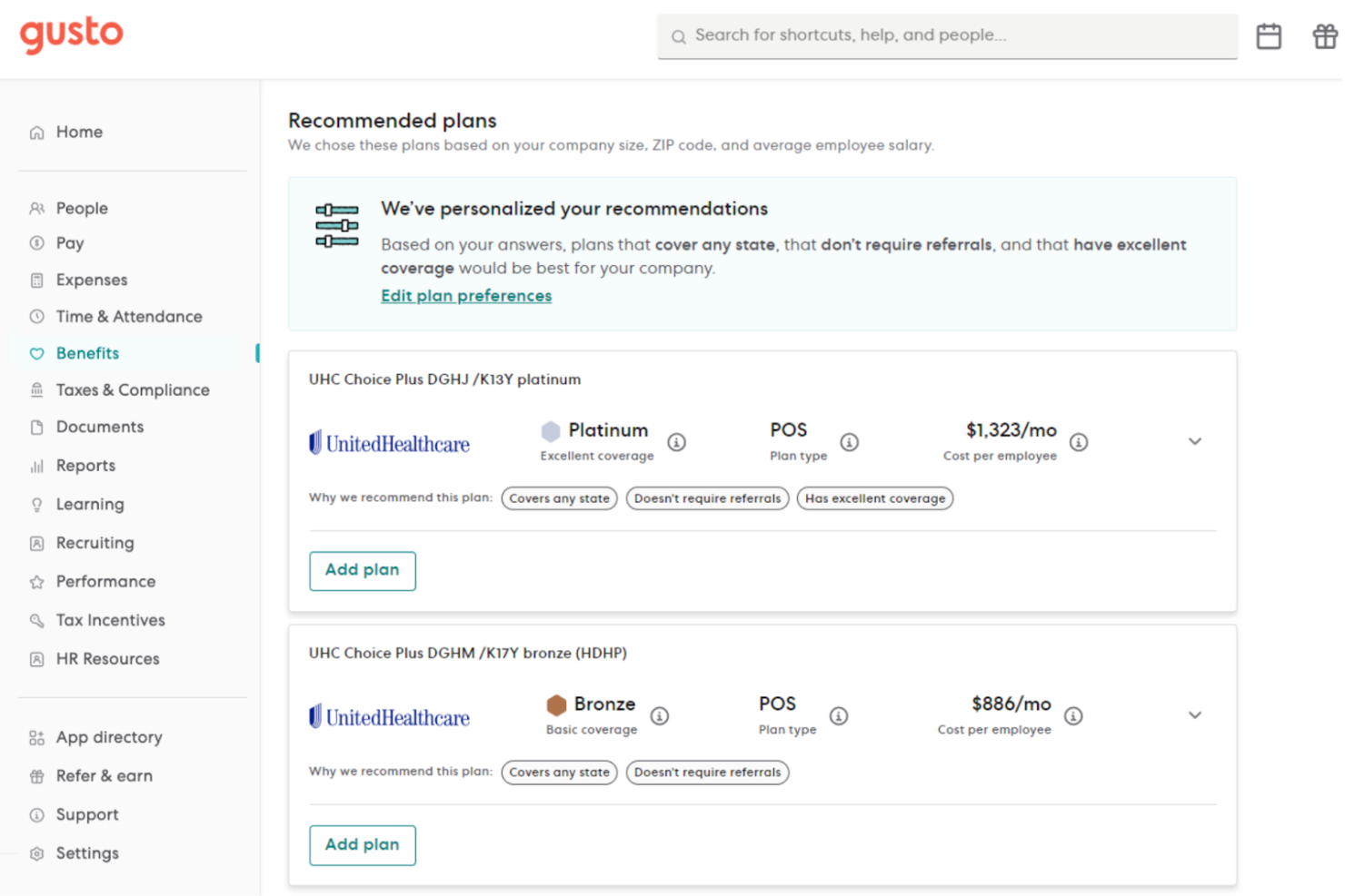 Gusto screenshot - 10 beste software voor het beheer van arbeidsvoorwaarden van 2026