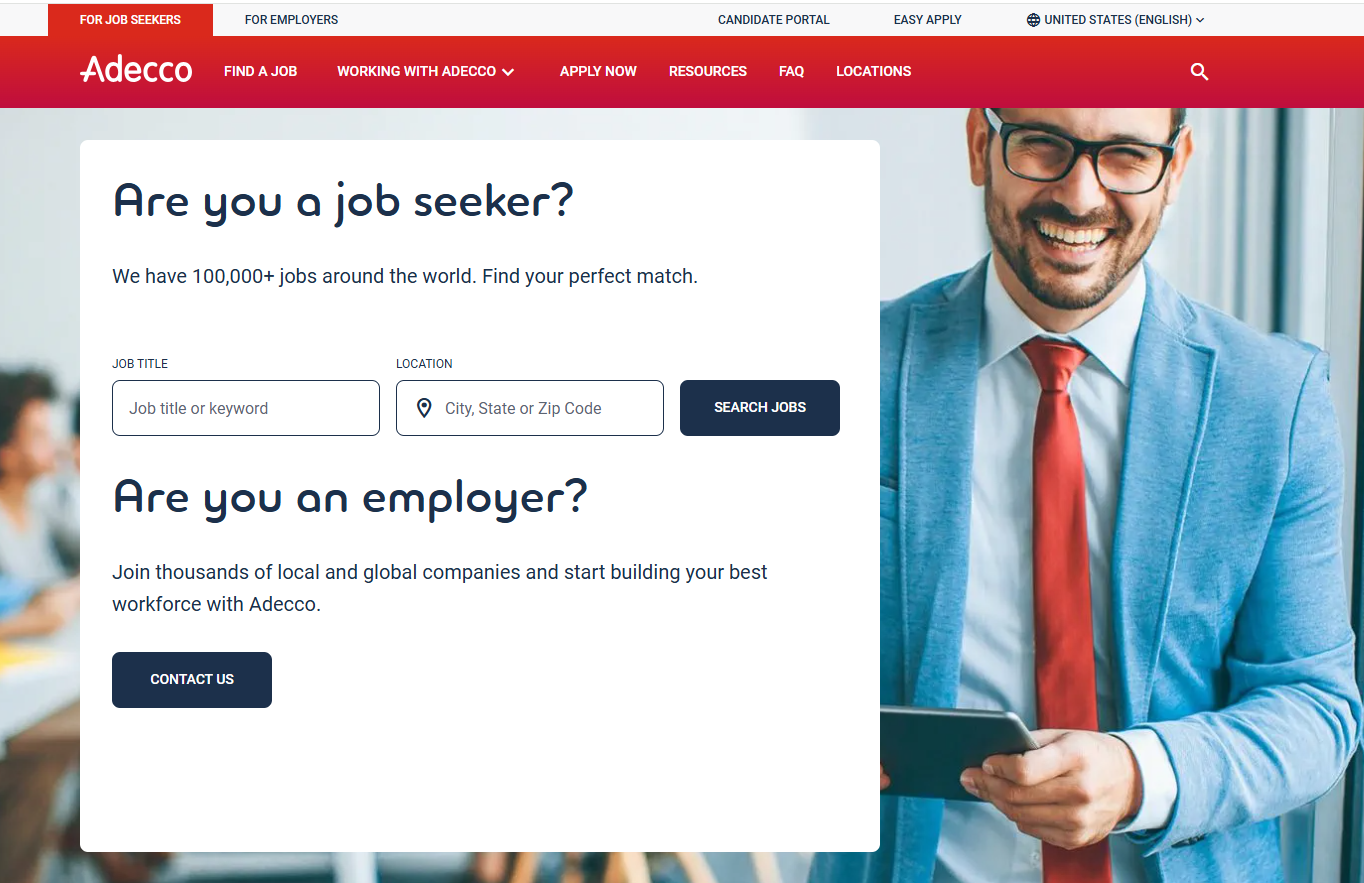 Adecco screenshot - 10 Beste Uitzendbureaus Beoordeeld in 2026