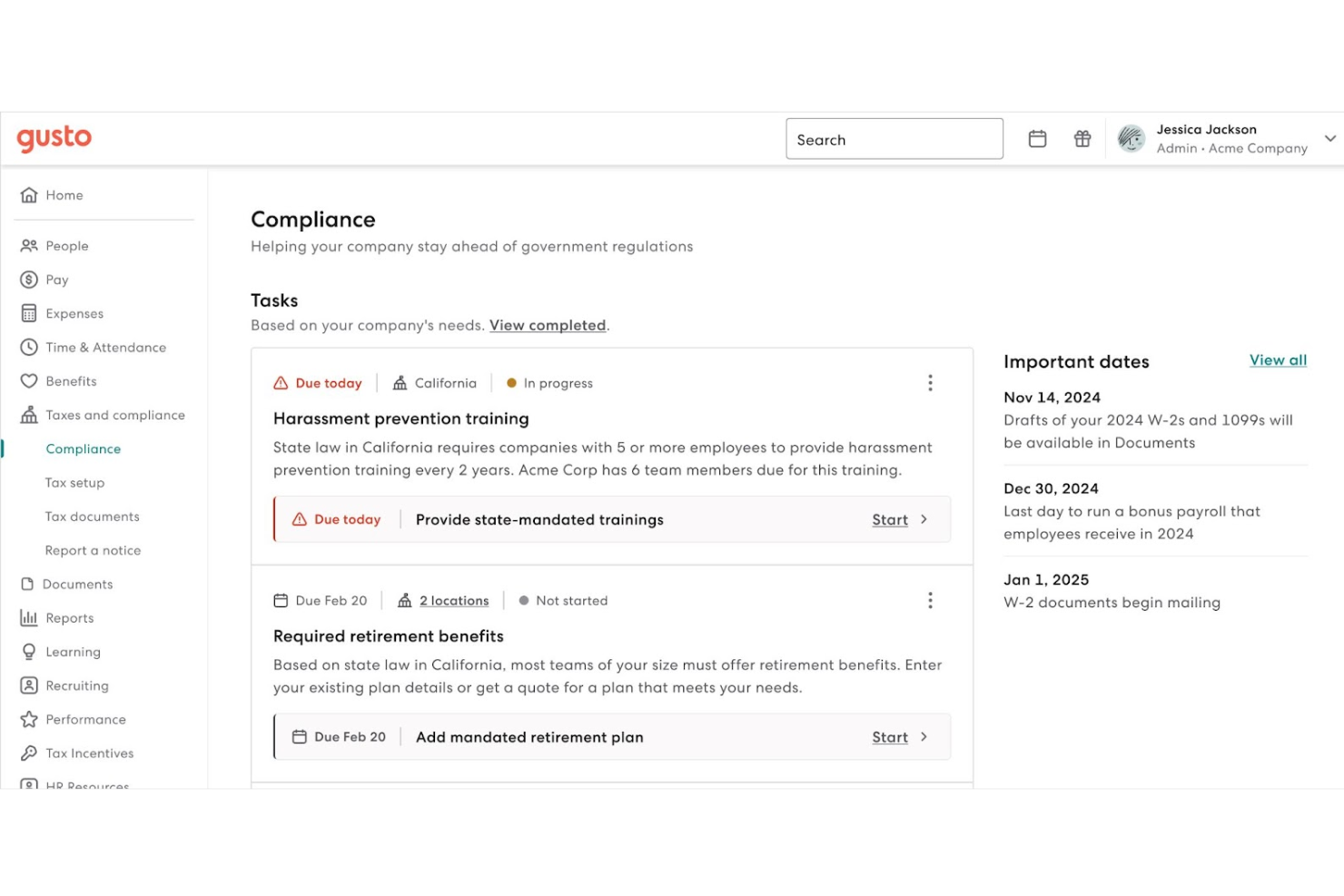 Gusto screenshot - 10 beste adviesbureaus voor HR-compliance van 2026