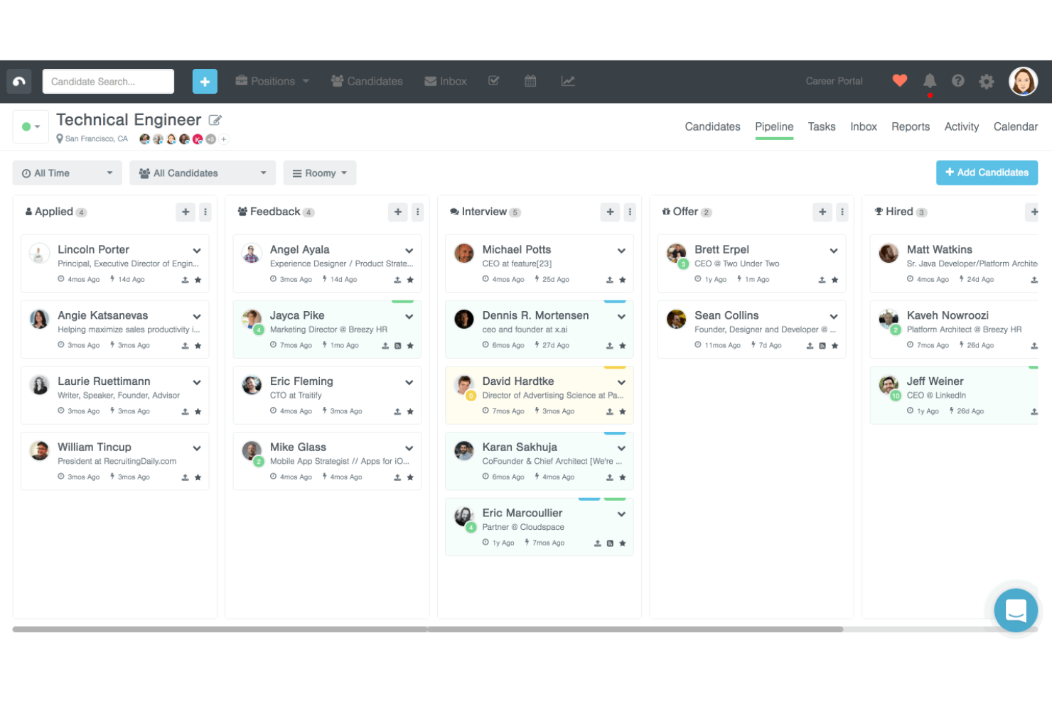 Breezy HR screenshot - 10 bästa programvarorna för kandidatspårning för yrkesverksamma inom hemservice 2026