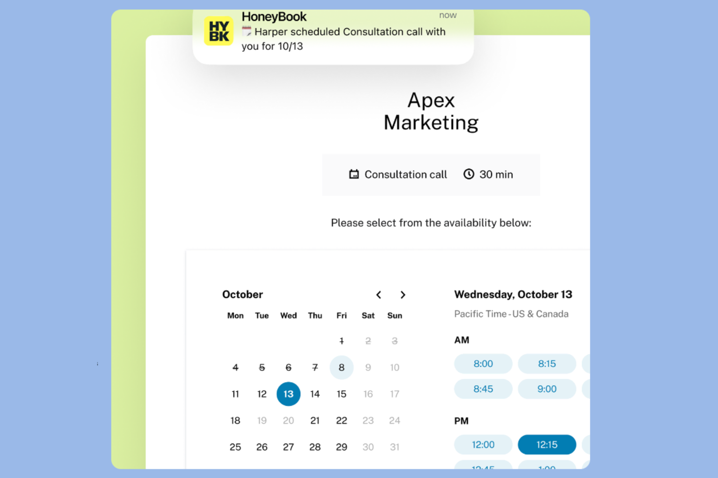 HoneyBook screenshot - De 10 bästa programmen för mötesbokning 2026