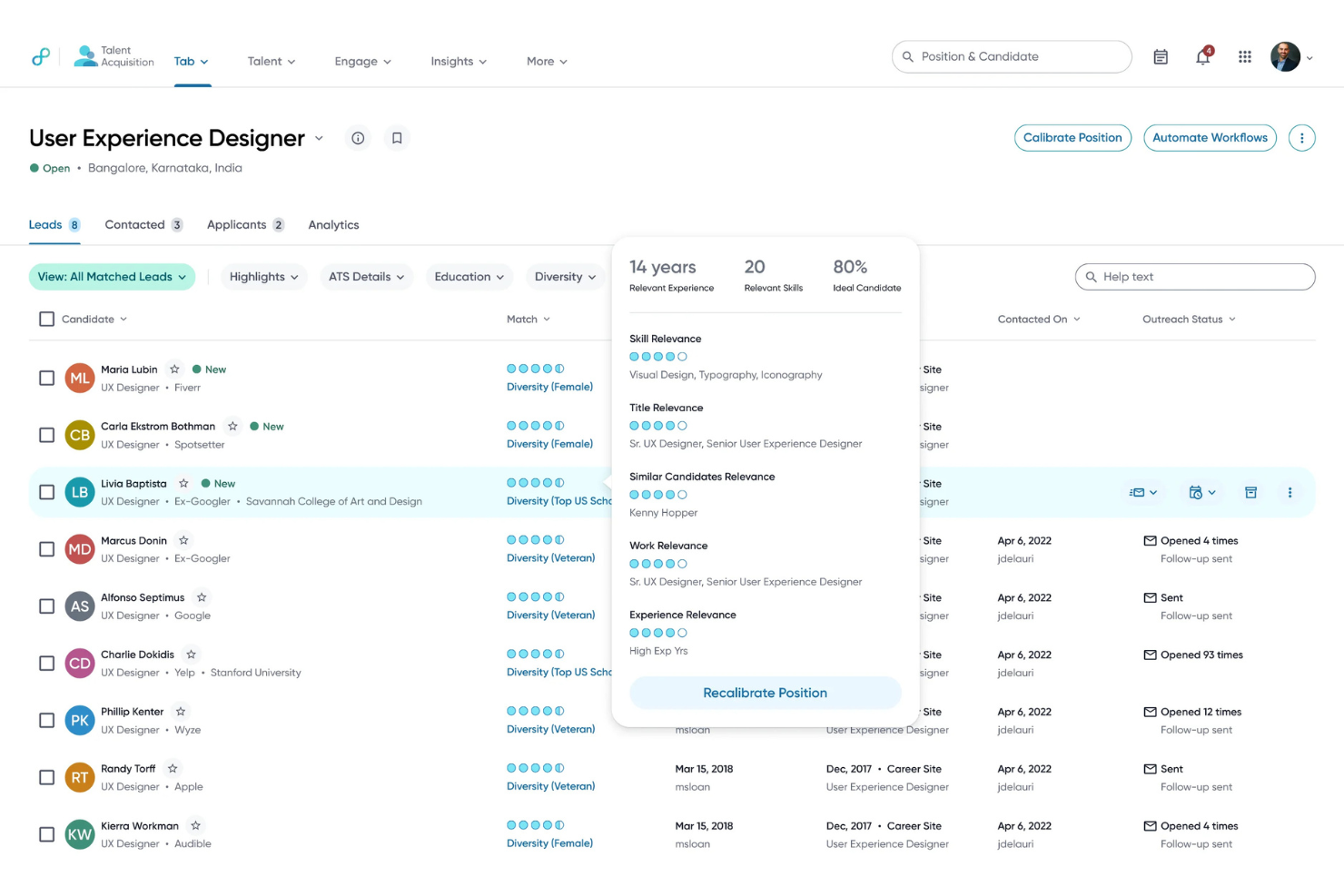 Eightfold AI screenshot - 10 bästa AI-programvarorna för karriärhantering 2026