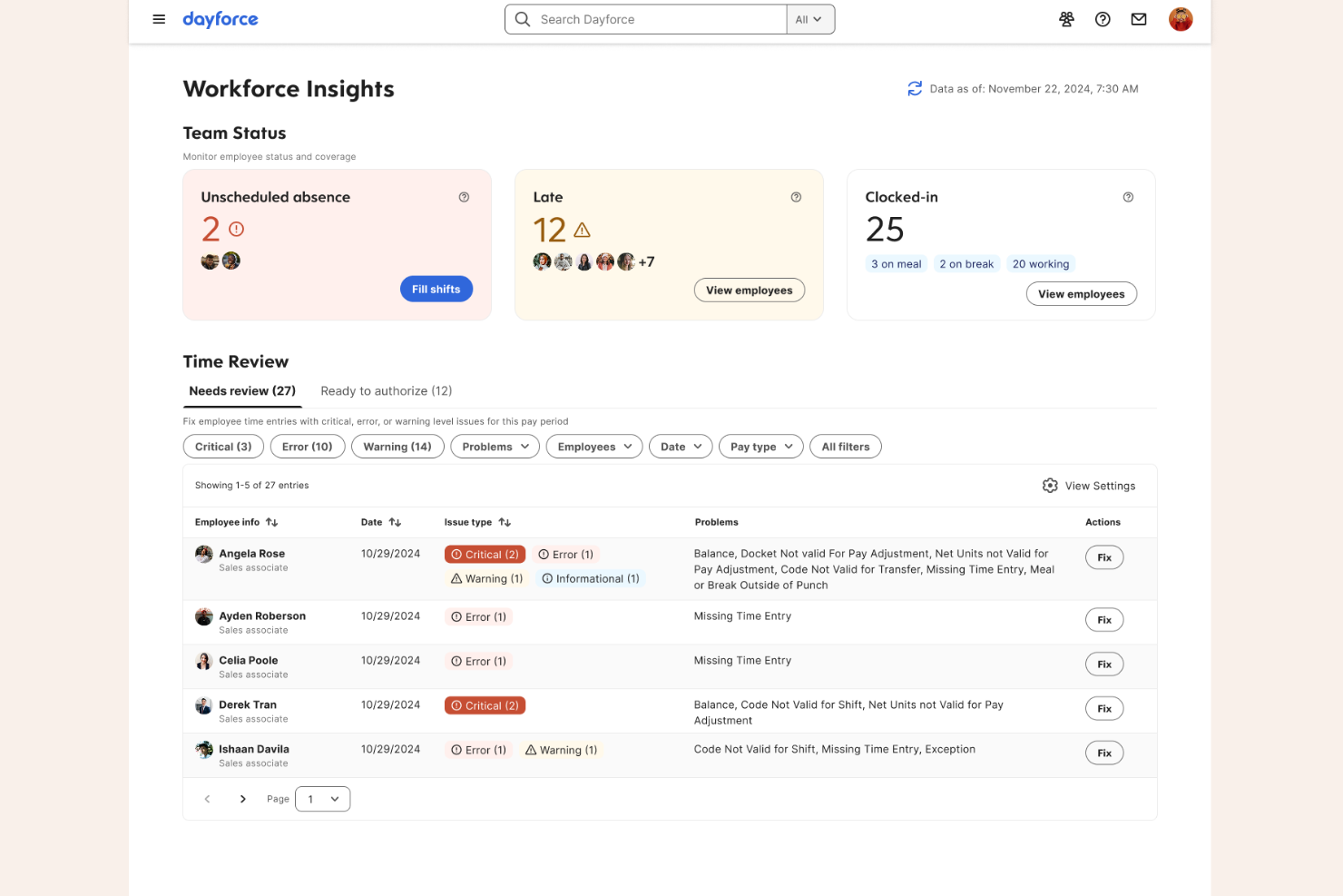 Dayforce screenshot - 10 ledande programvaror för personalhantering inom tillverkningsindustrin 2026