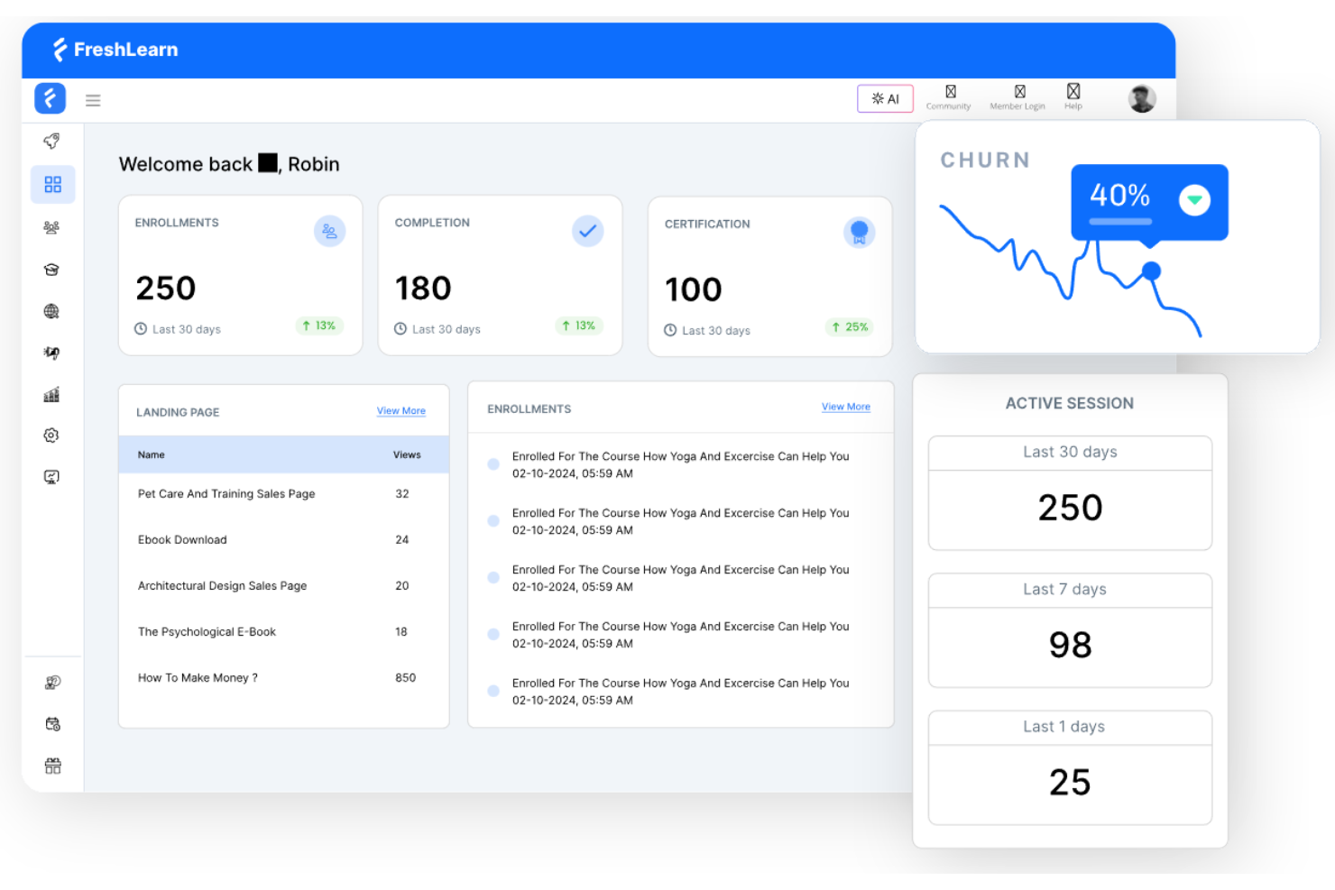 FreshLearn screenshot - 10 alternativ till Thinkific för personalutbildning 2026