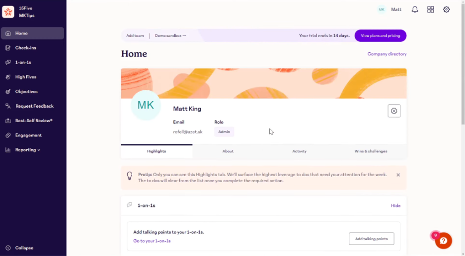 15Five screenshot - 10 bästa programvarorna för AI-baserad medarbetarfeedback granskade 2026