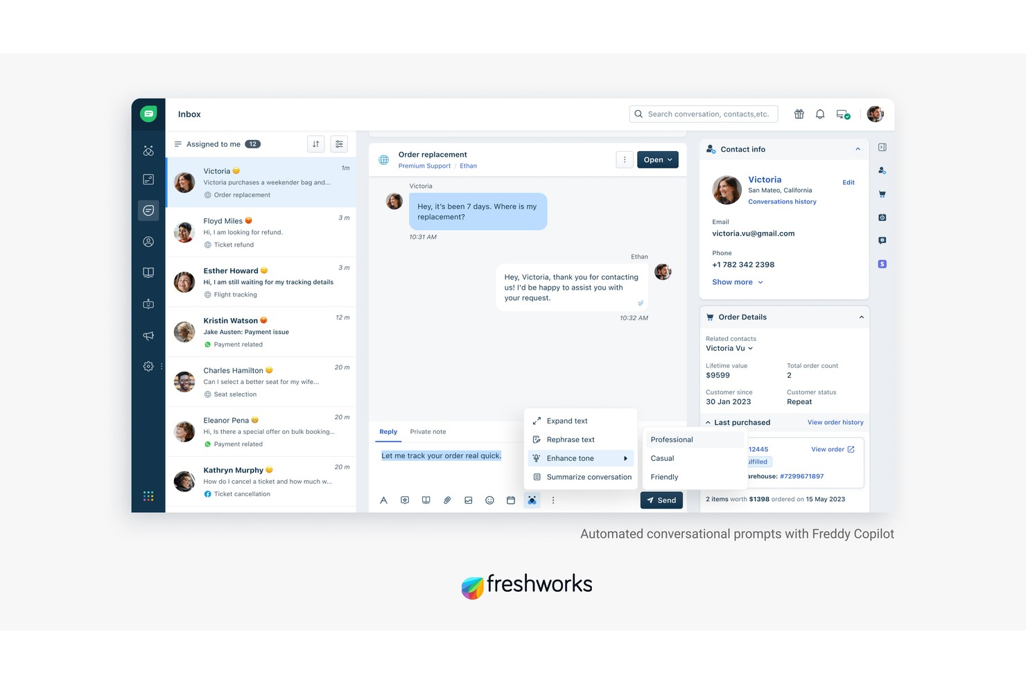 Freshservice screenshot - 15 bästa AI-plattformarna för 2026 (gratis + betalda alternativ)