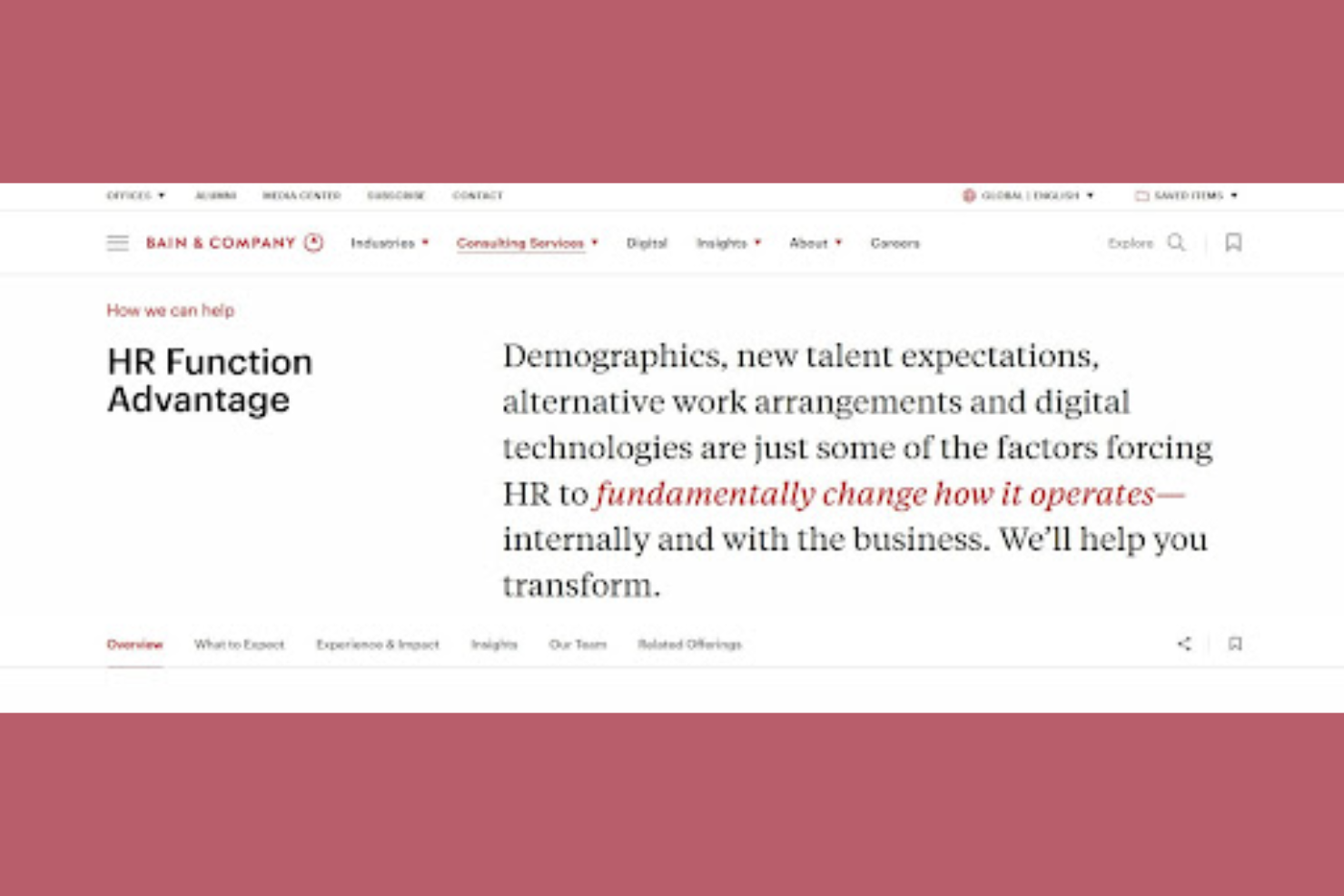 Bain &amp; Company screenshot - 10 bästa HR-konsultföretagen i världen: granskade 2026