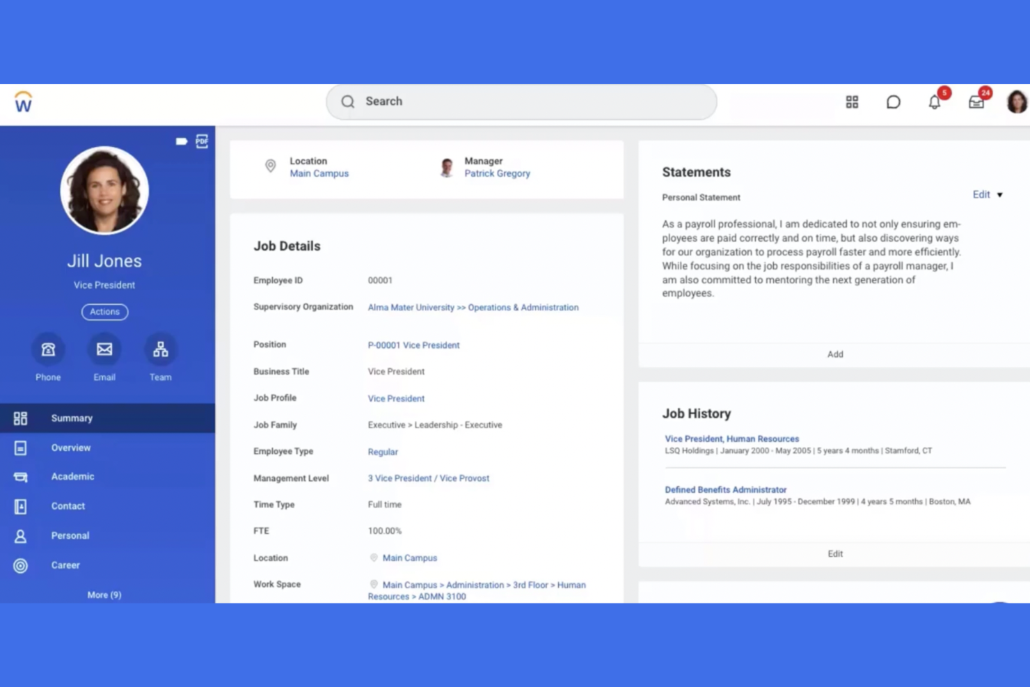 Workday HCM screenshot - 10 bästa alternativen till HiBob recenserade 2026