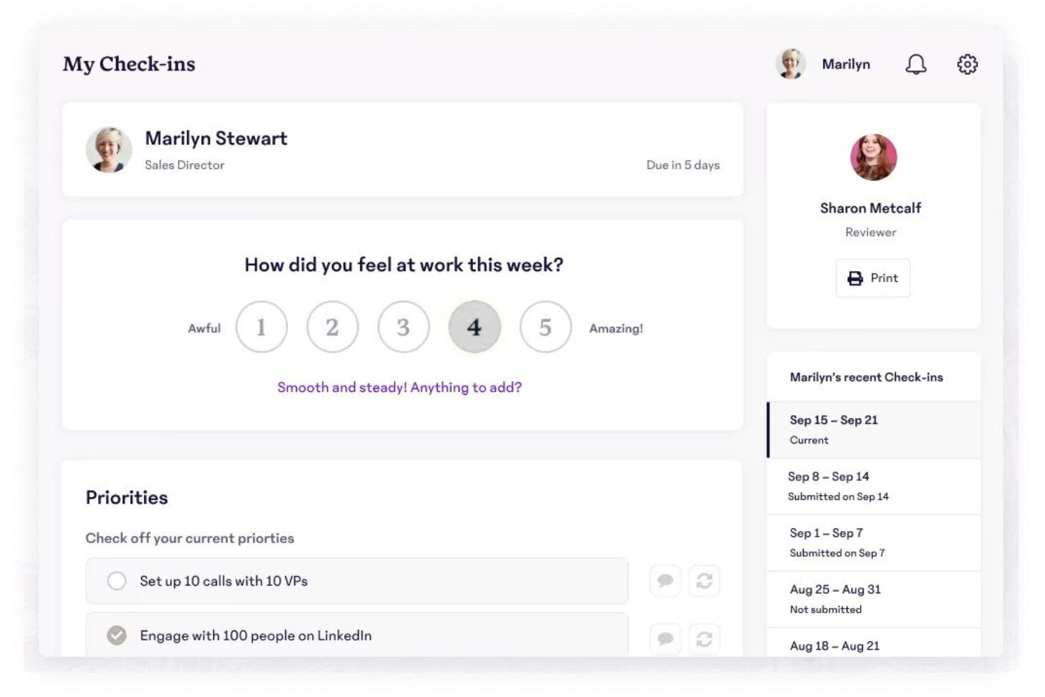 15Five screenshot - 10 bästa alternativen till Lattice för prestationshantering 2026