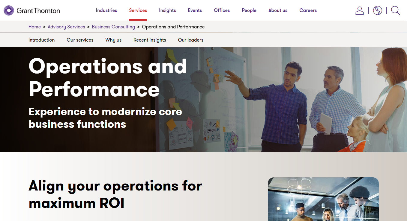 Grant Thornton screenshot - 9 bästa konsulter inom prestationsförbättring 2026