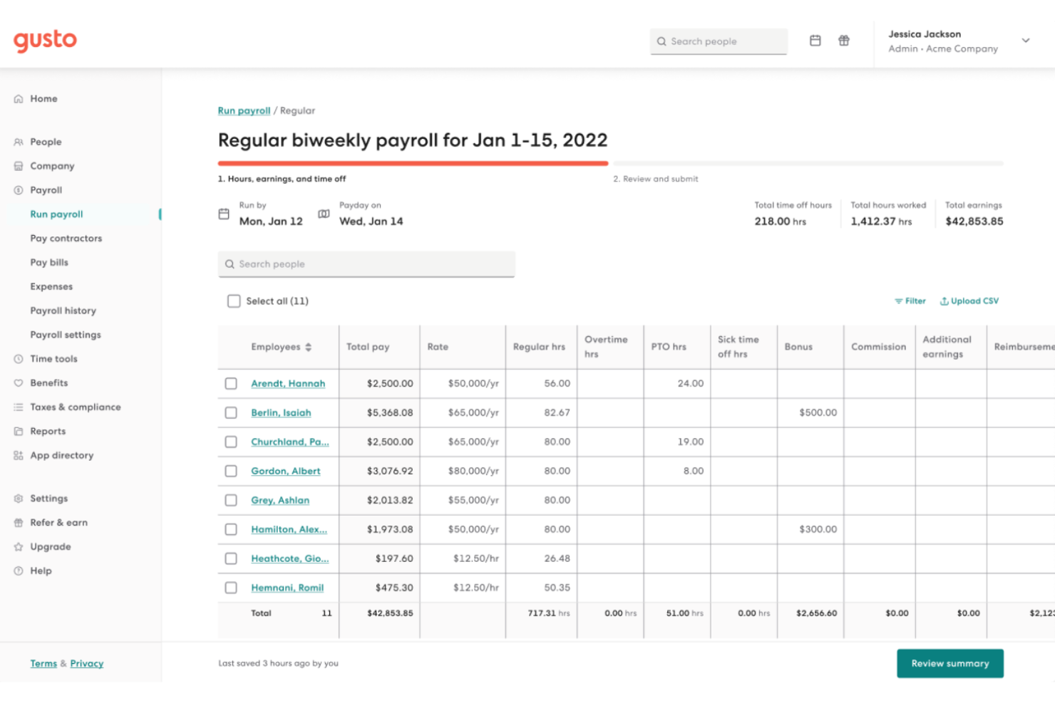 Gusto screenshot - 10 bästa alternativen till Paycor för lönehantering och HR 2026