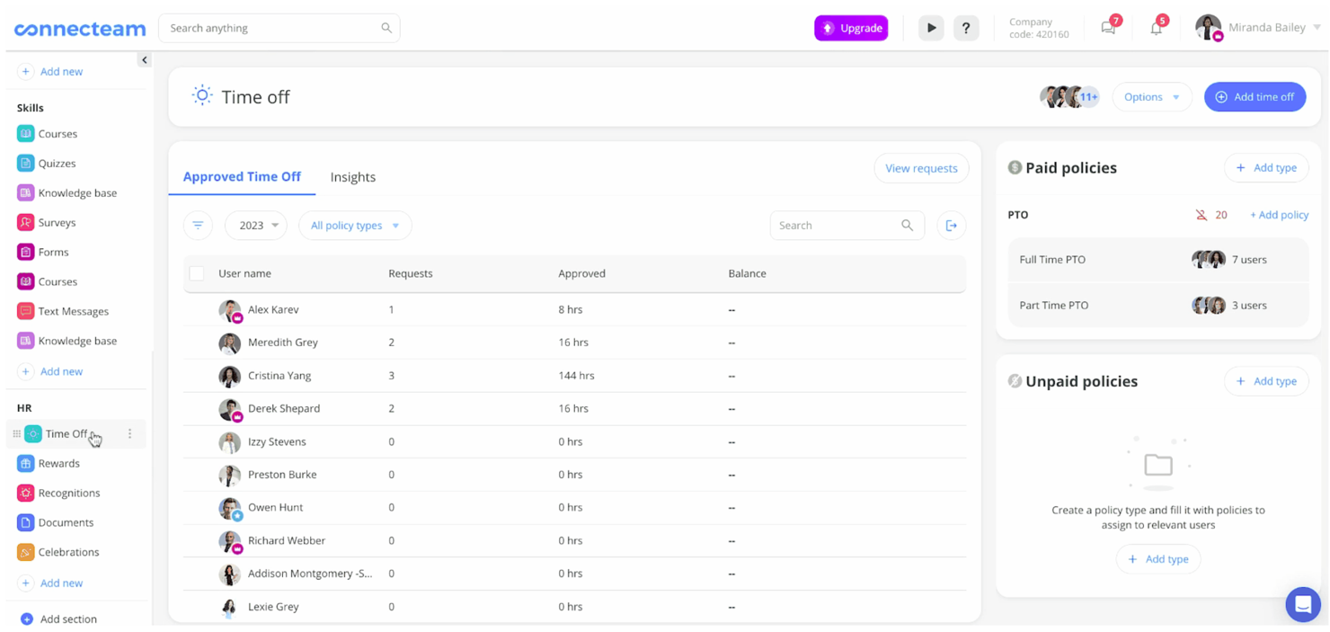 Connecteam screenshot - 10 bästa programvarorna för ledighetshantering 2026 för att spåra betald ledighet