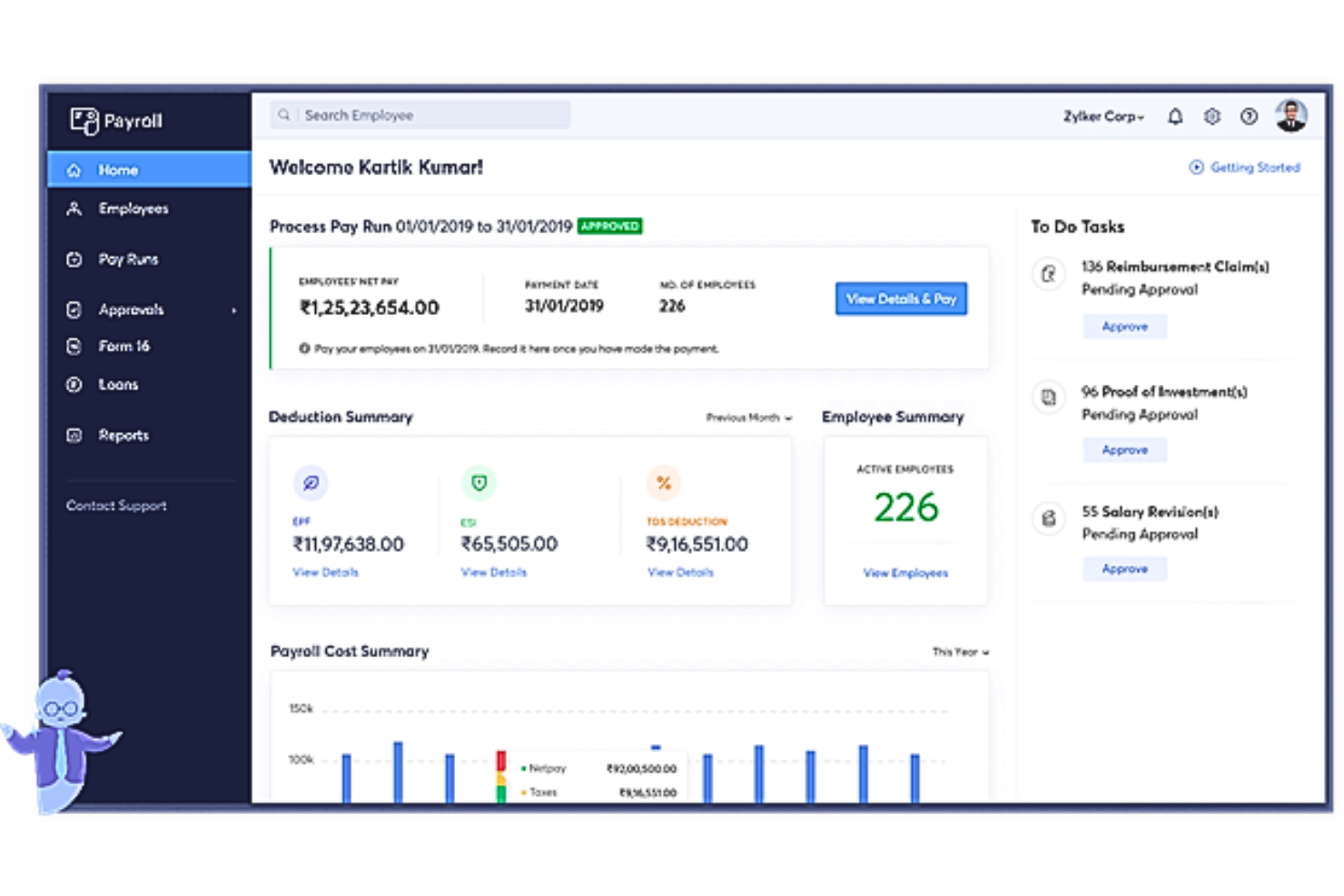 Zoho Payroll screenshot - 10 bästa HR- och bokföringsprogrammen 2026