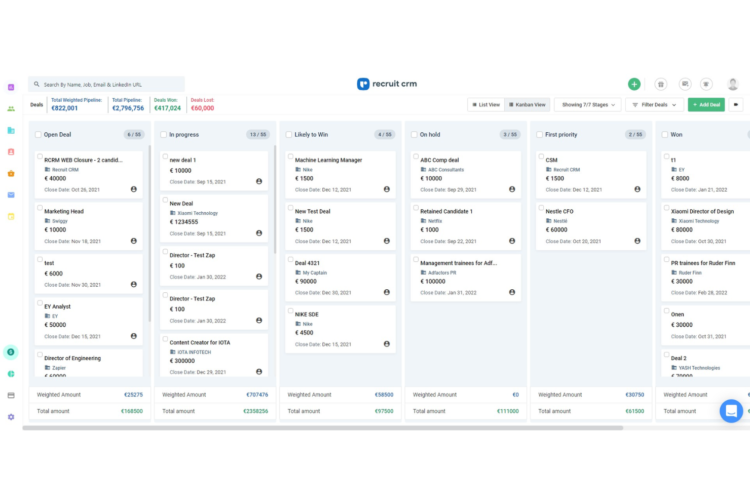 Recruit CRM screenshot - 10 bästa Jobvite-konkurrenterna för rekrytering 2026