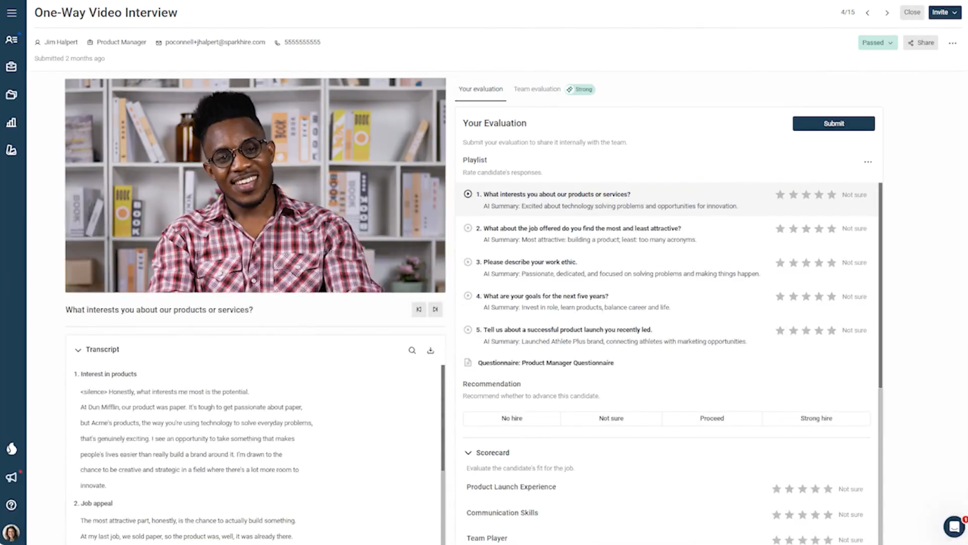 SparkHire screenshot - 10 bästa testprogrammen inför anställning – granskade för 2026