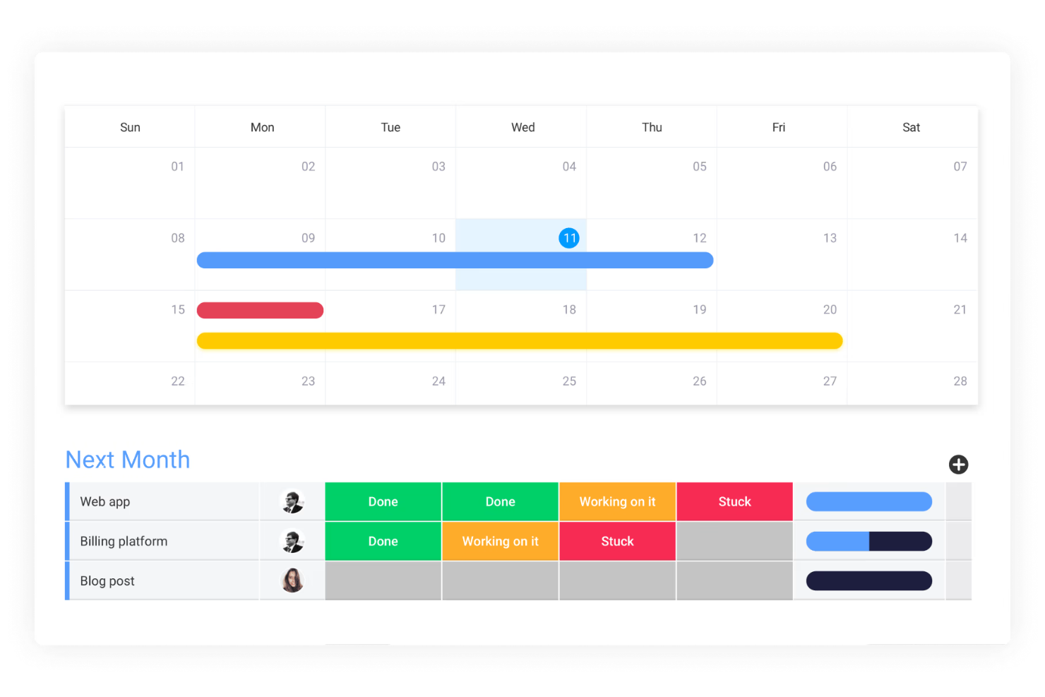 monday AI Workspace screenshot - 10 bästa kostnadsfria schemaläggningsprogrammen för anställda 2026