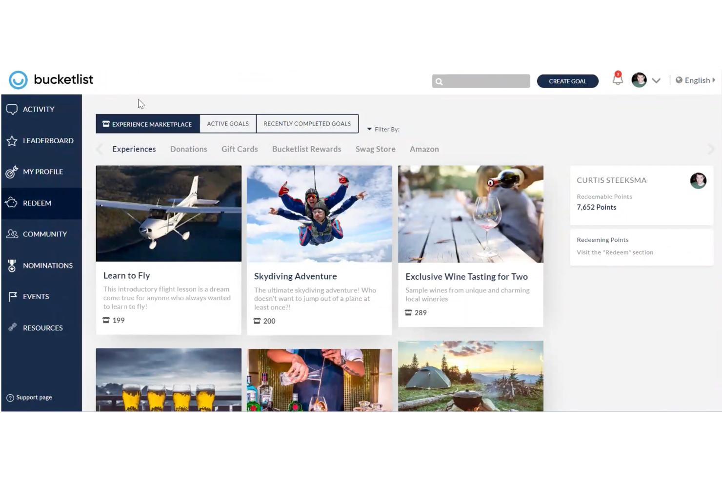 Bucketlist Rewards screenshot - 10 bästa AI-verktygen för medarbetarerkännande – granskade 2026
