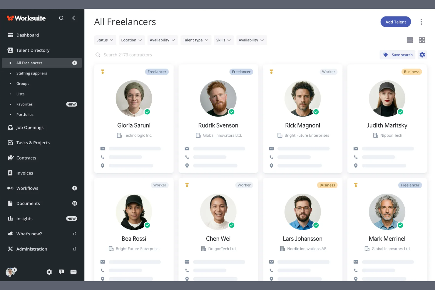 Worksuite screenshot - 10 bästa programvarorna för hantering av frilansare 2026