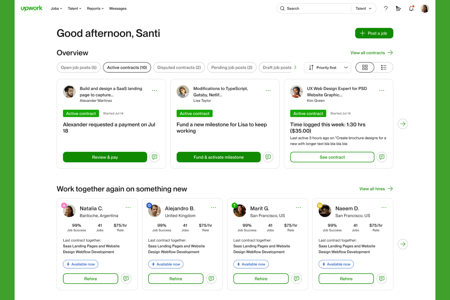 Upwork screenshot - 10 bästa programvarorna för hantering av frilansare 2026