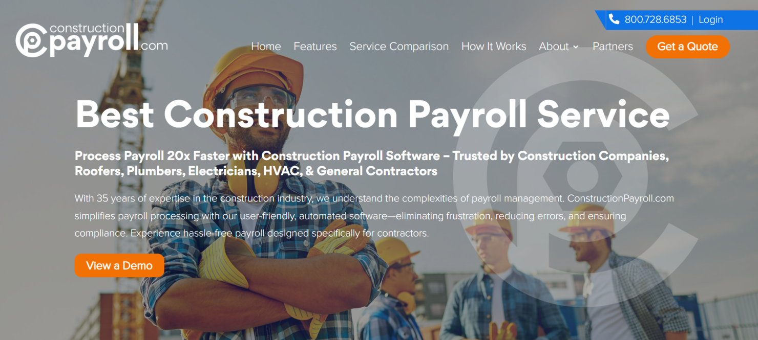ConstructionPayroll.com screenshot - 10 bästa Arcoro-alternativen för HR inom byggbranschen 2026