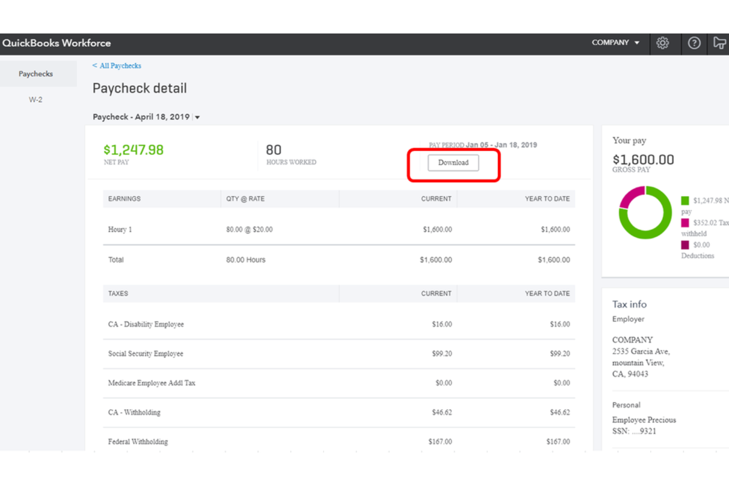 QuickBooks Workforce screenshot - 10 bästa fakturerings- och löneprogrammen för 2026