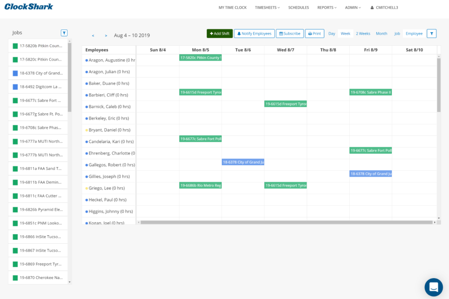 ClockShark screenshot - 10 bästa programvarorna för schemaläggning av anställda för små företag