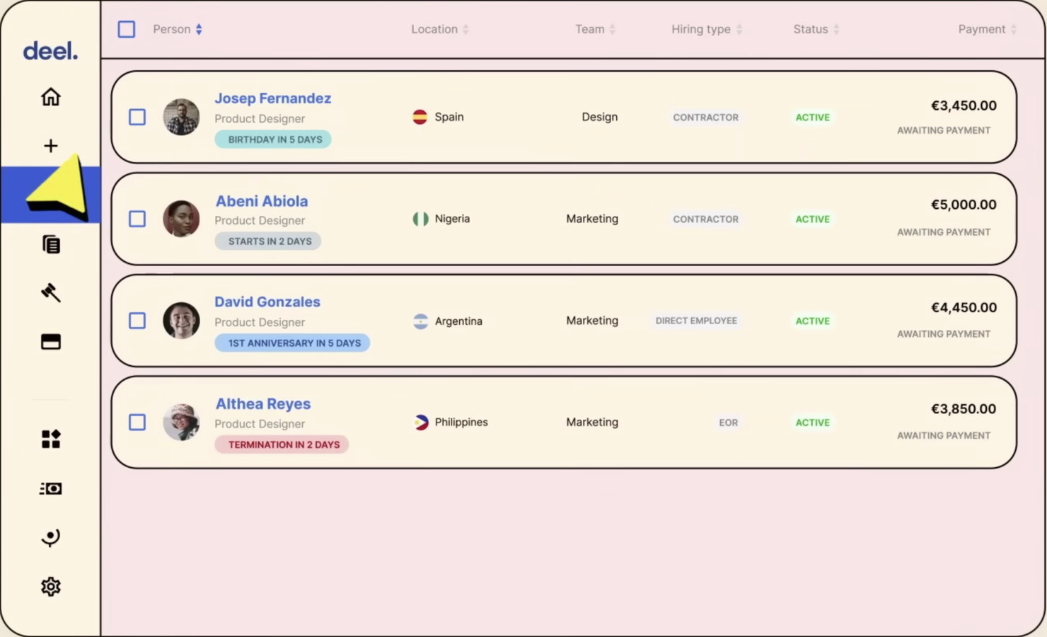 Deel Hire screenshot - 10 bästa rekryteringsprogrammen för företag 2026
