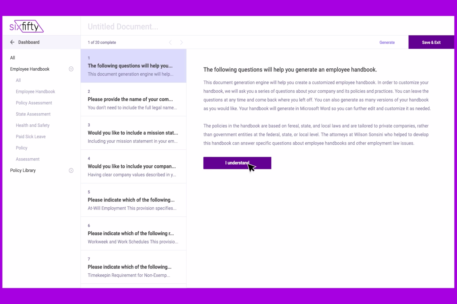 SixFifty Employee Handbook screenshot - 10 bästa programvarorna för personalhandböcker 2026