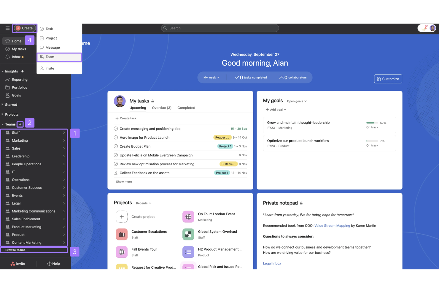 Asana screenshot - 10 parasta HR-projektinhallintaohjelmistoa vuonna 2026
