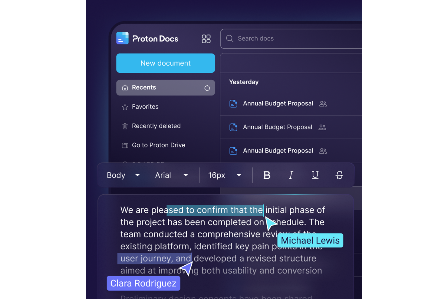 ProtonDocs screenshot - 10 beste alternatieven voor Google Documenten beoordeeld in 2026