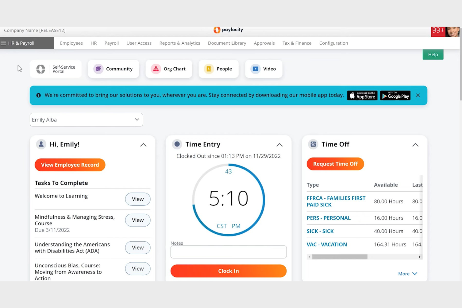 Paylocity screenshot - 10 Mejores Alternativas a Bambee Analizadas en 2026