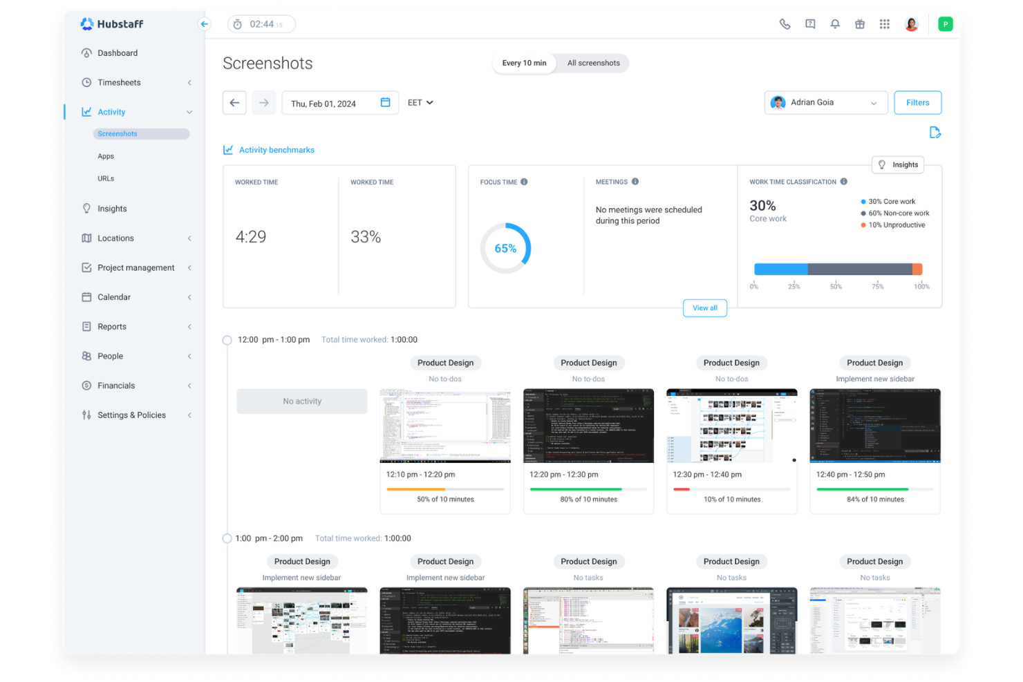 Hubstaff screenshot - 10 mejores alternativas a ClickUp en 2026