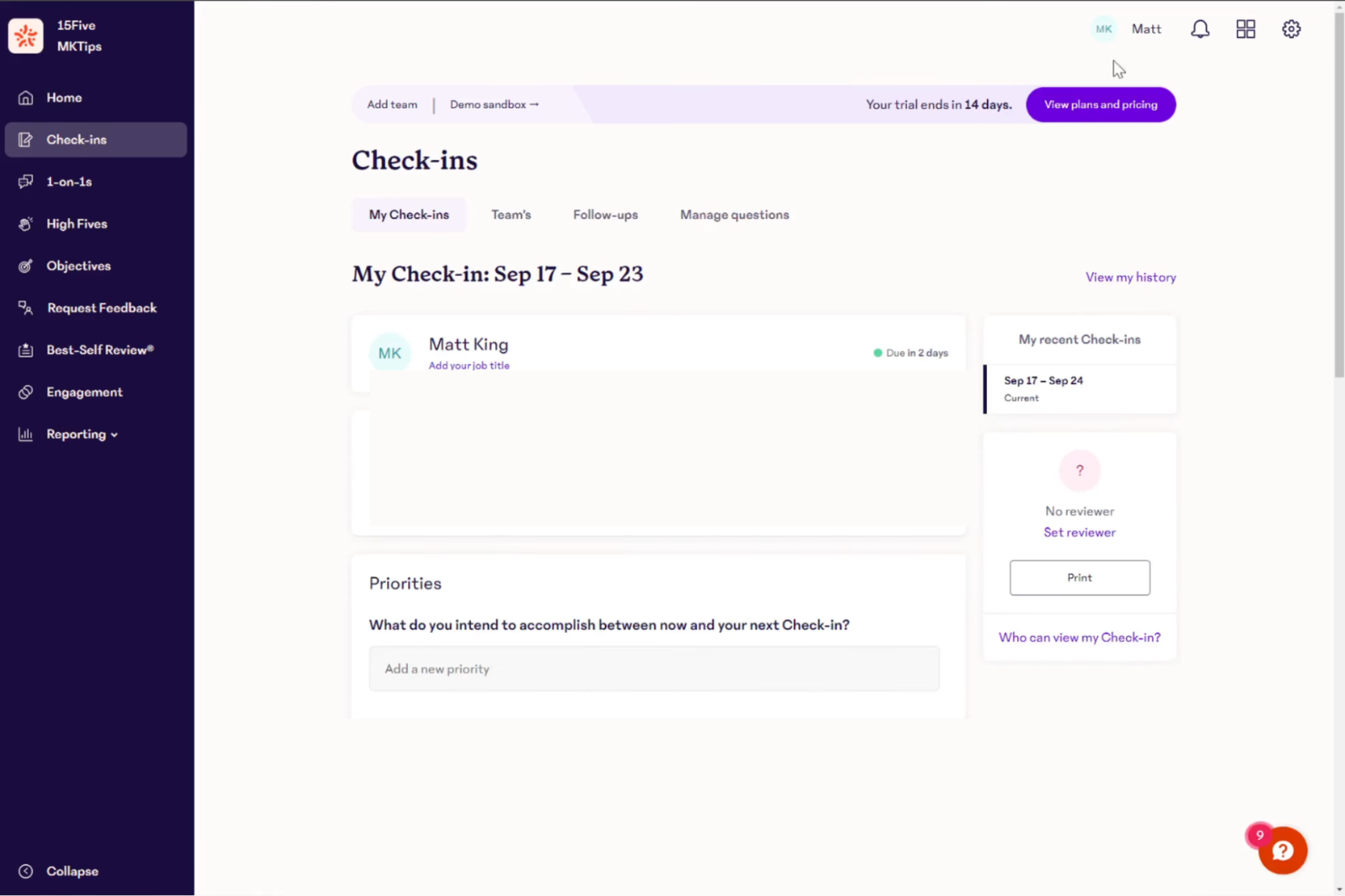 15Five screenshot - Die 10 besten Culture Amp Alternativen im Test 2026