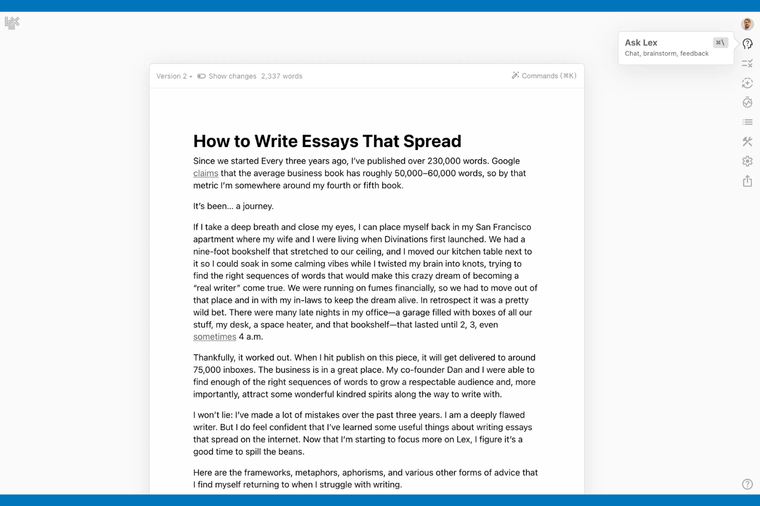 Lex screenshot - 10 Mejores Alternativas a Google Docs Analizadas en 2026
