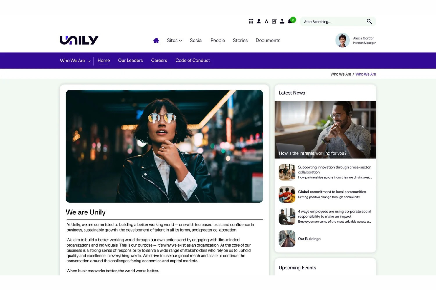 Unily screenshot - 10 alternativas a Simpplr para intranets de empleados en 2026