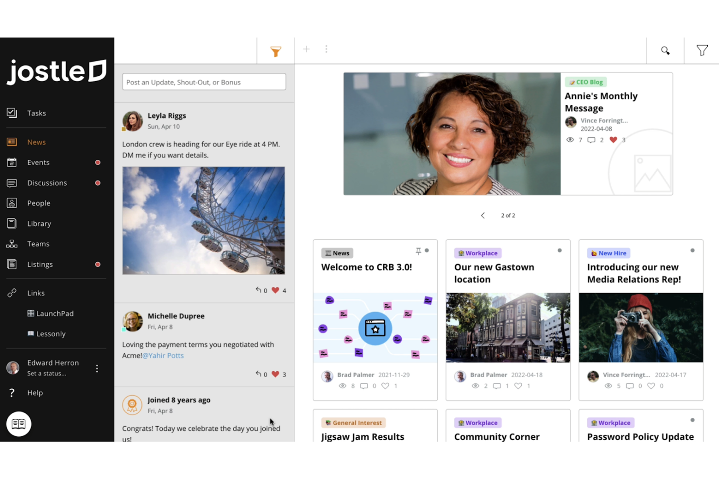 Jostle screenshot - 10 mejores alternativas a Happeo analizadas en 2026