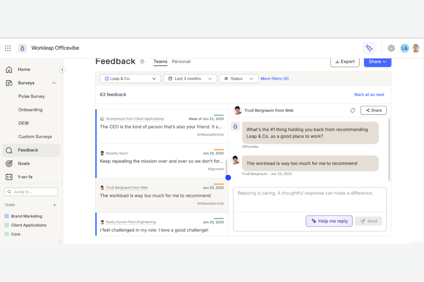 Workleap Officevibe screenshot - Die 10 besten Culture Amp Alternativen im Test 2026