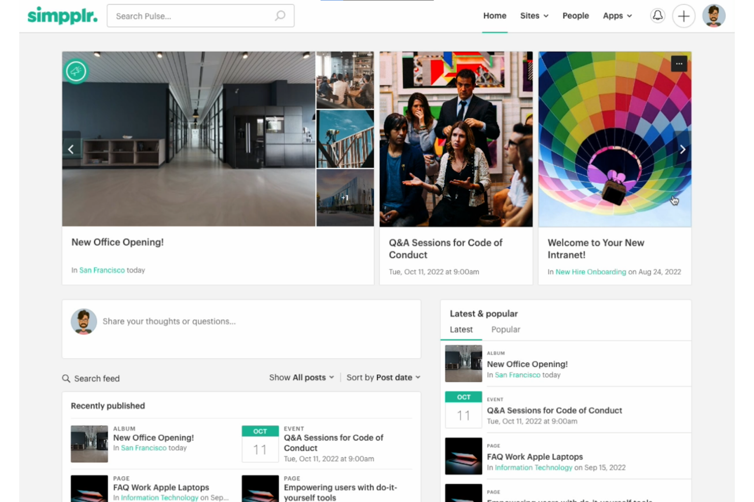 Simpplr screenshot - 10 mejores alternativas a Happeo analizadas en 2026