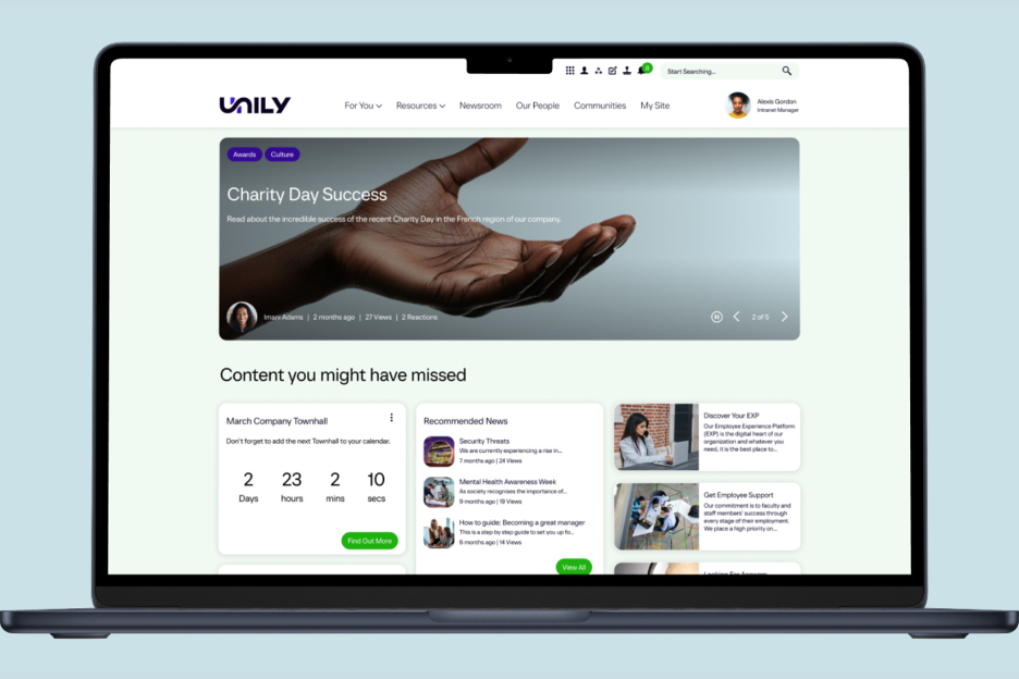 Unily screenshot - 10 meilleurs concurrents de Workvivo examinés en 2026