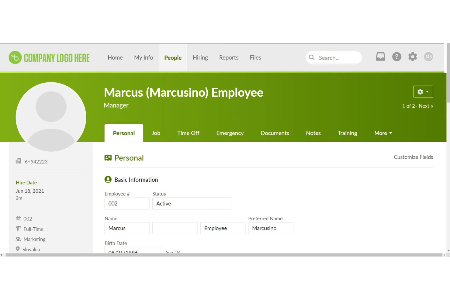 BambooHR screenshot - Die 10 besten Alternativen zu Zoho Recruit im Test 2026