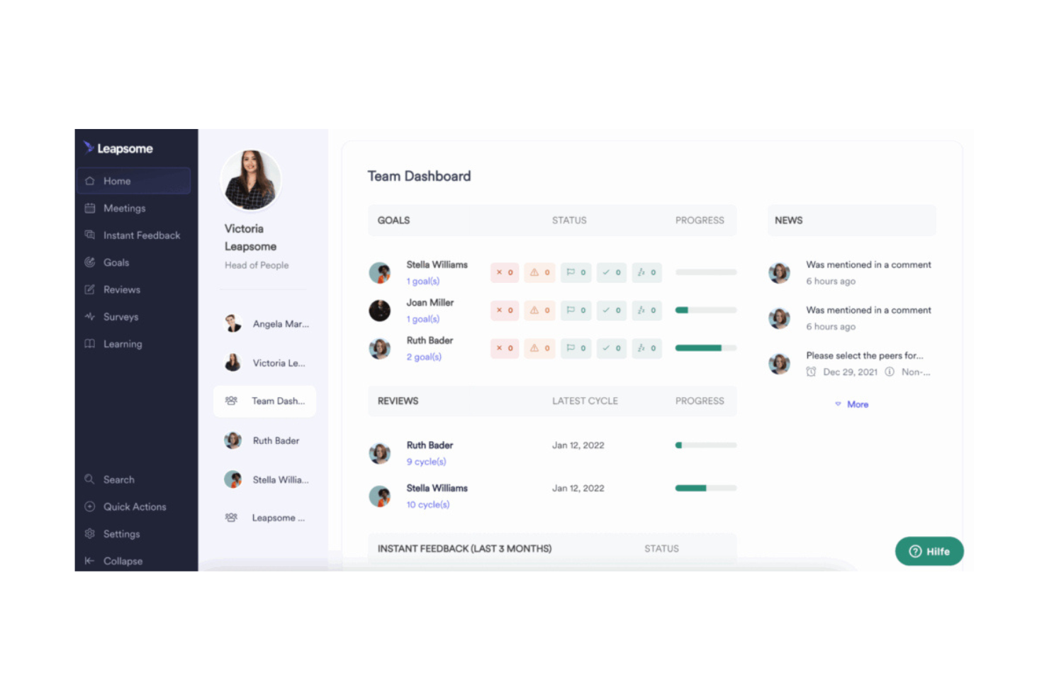 Leapsome screenshot - 10 meilleurs concurrents de PerformYard évalués en 2026
