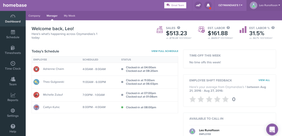 Homebase screenshot - 20 Best Free Employee Scheduling Software of 2025