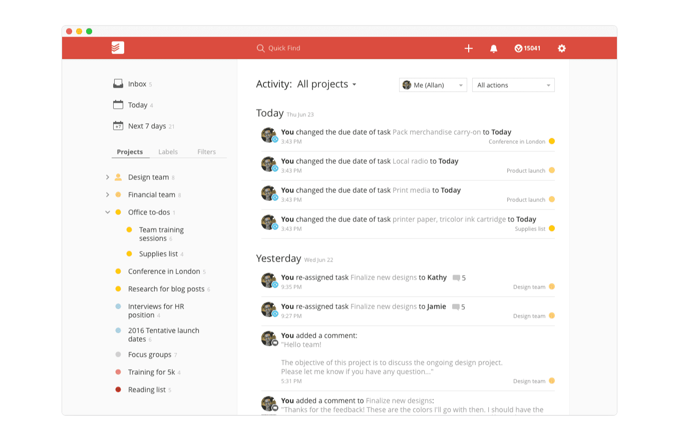 Todoist screenshot - 15 Best Online Collaboration Tools For Teams In 2024