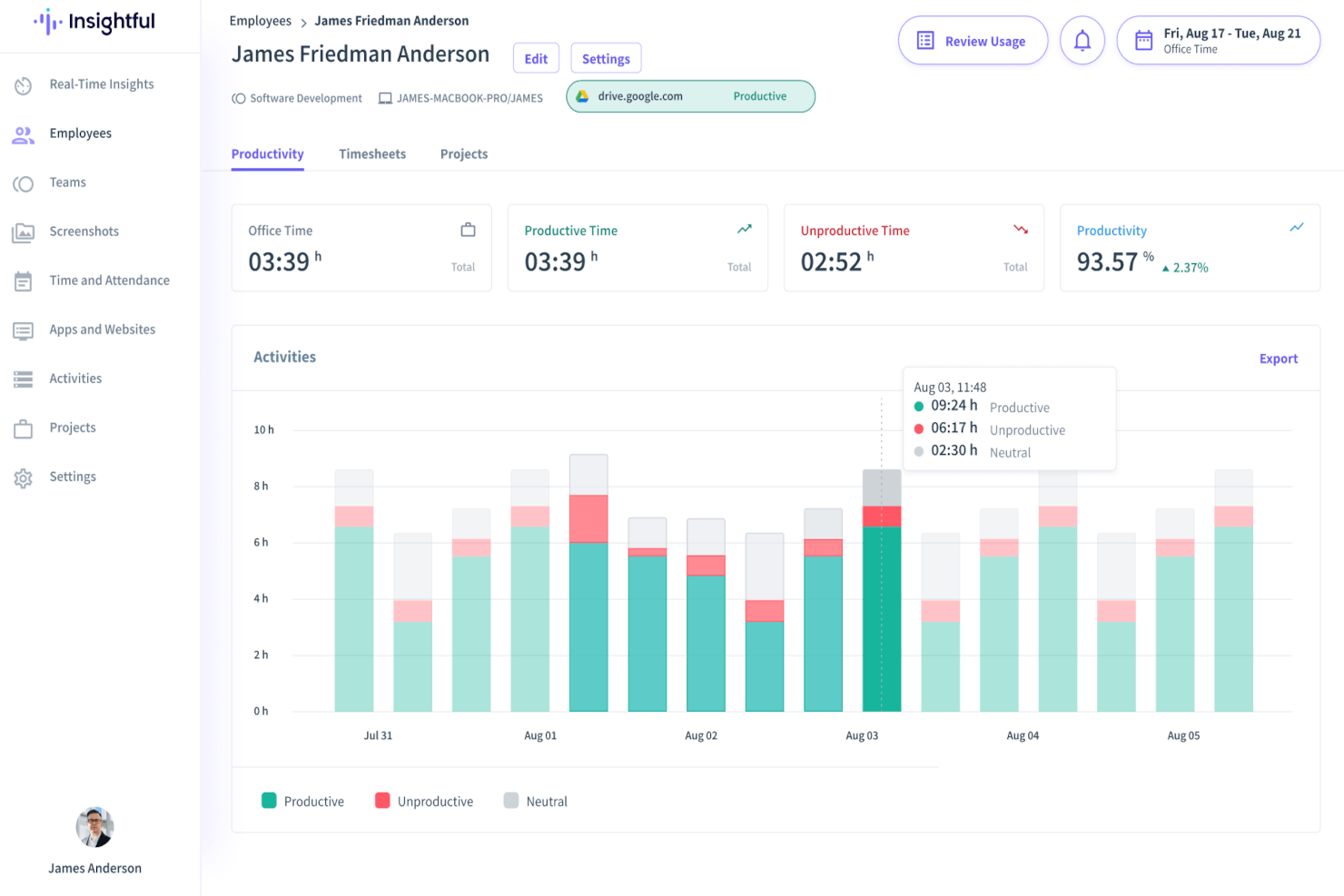 Insightful screenshot - 25 Best Attendance Tracking Software Reviewed for 2026