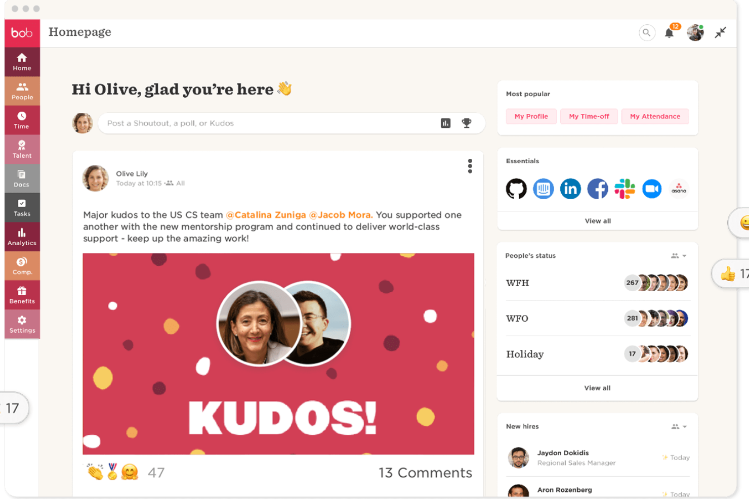 HiBob screenshot - 40 Best HRMS: Reviewed & Compared in 2025