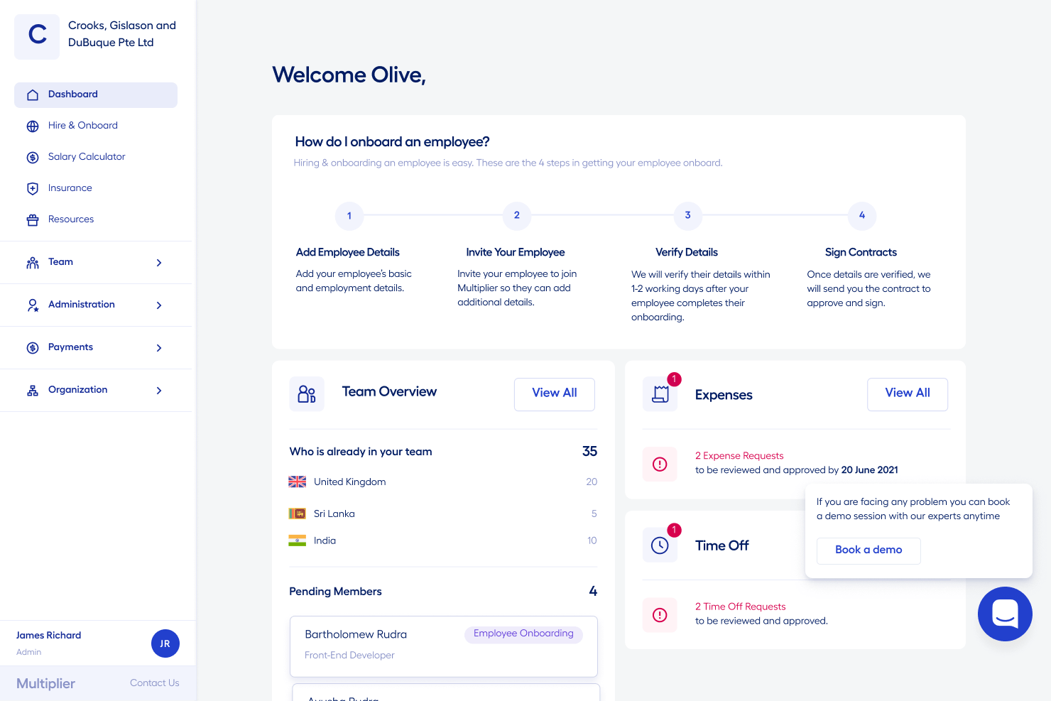 Multiplier screenshot - 26 Best Employer of Record in Canada: Reviewed in 2026