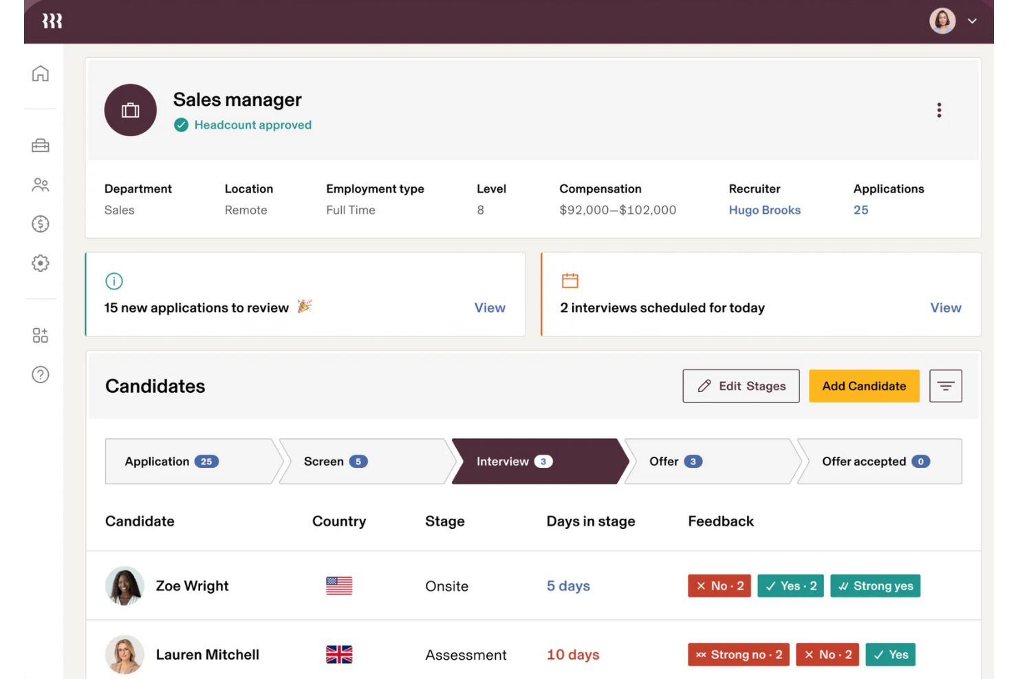 Rippling screenshot - 20 Best Cloud Recruitment Software of 2025 for Hiring Teams