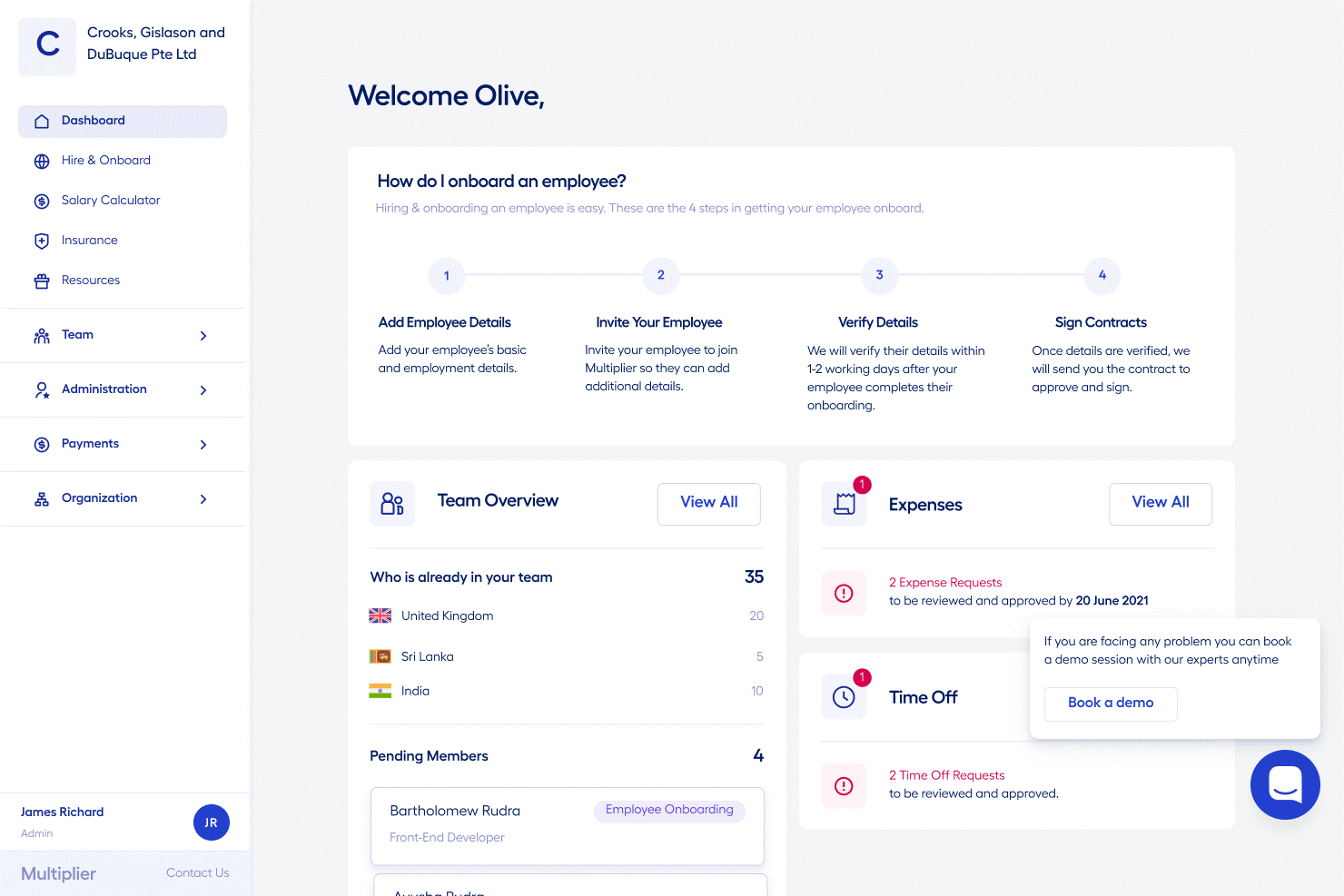Multiplier screenshot - 20 Best Employer of Record in France: Reviewed in 2026